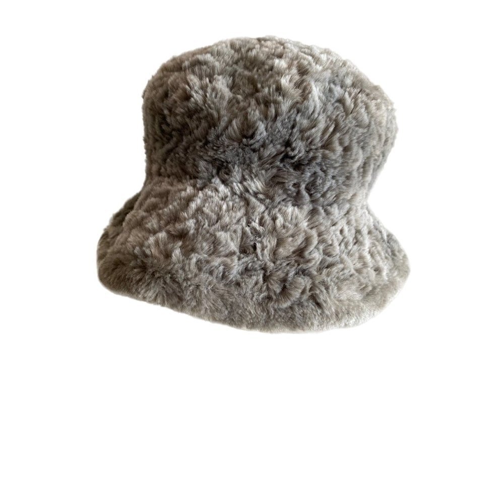 Whitely Gray Faux Fur Bucket Hat‎ One Size